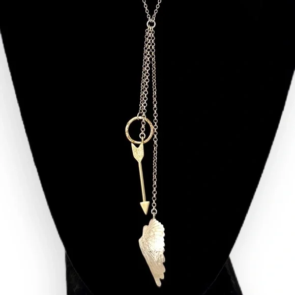 BANANA REPUBLIC | Two-tone Y-Drop Circle, Arrow & Feather Pendant Necklace | NWT - Picture 6 of 7